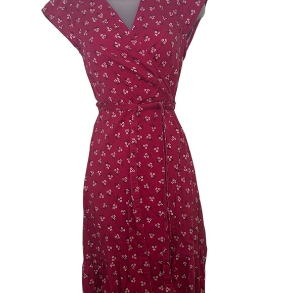 Draper James Pink Floral Wrap Dress Size 0 Cotton Rayon Midi - Picture 4 of 6
